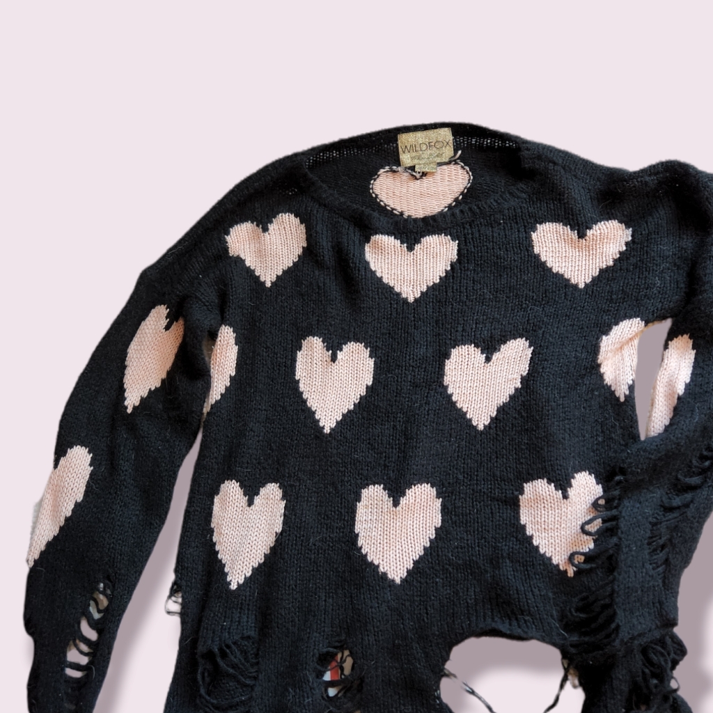 Wildfox Gold Label Distressed Heart Sweater